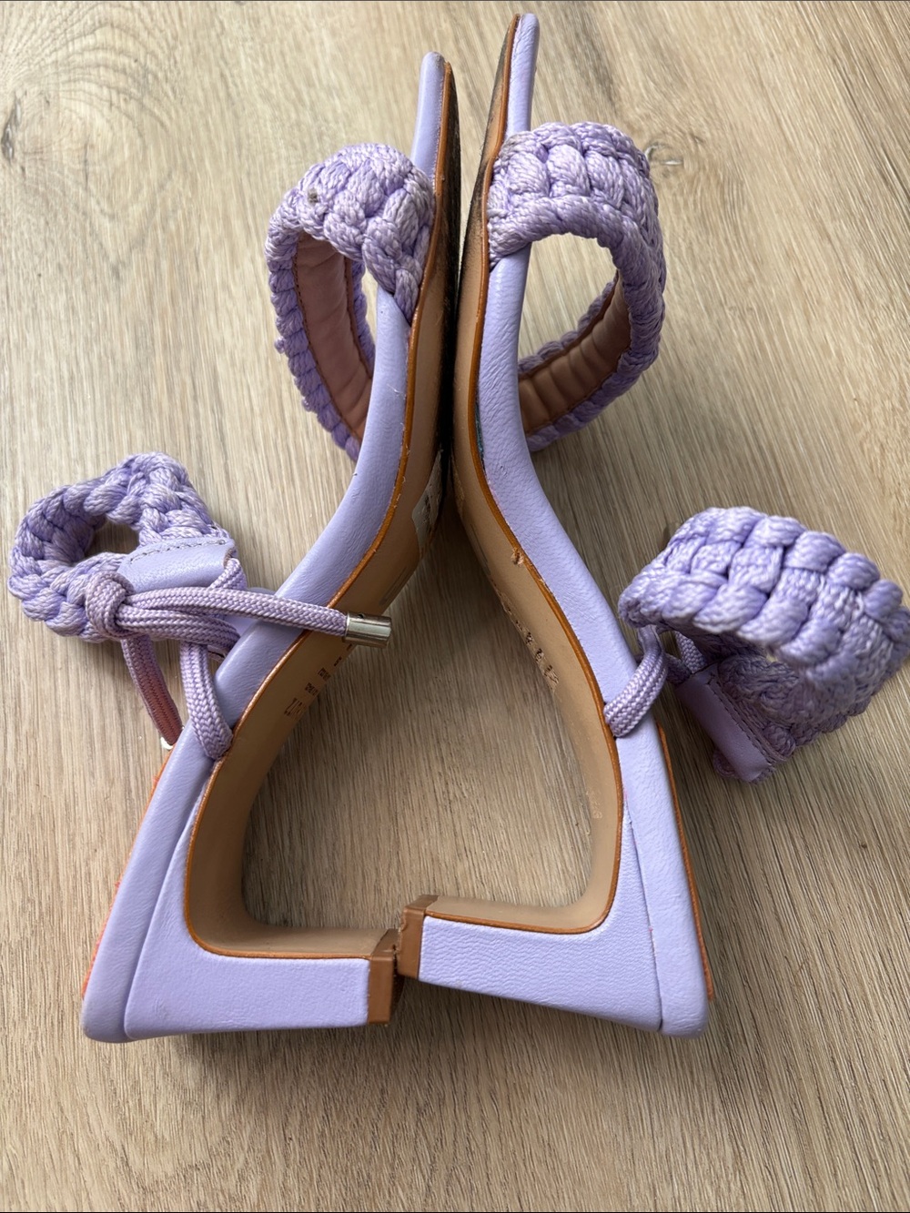 SCHUTZ LILAC LEATHER BRAIDED BLAIR MID-HEEL SANDALS SIZE 5 summer wedding spring - Picture 7 of 9